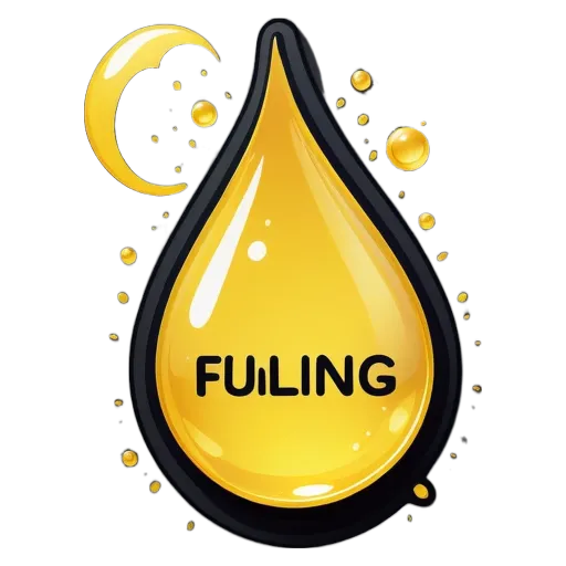 A drop of oil with the word FULILING on it is shown on a black background.