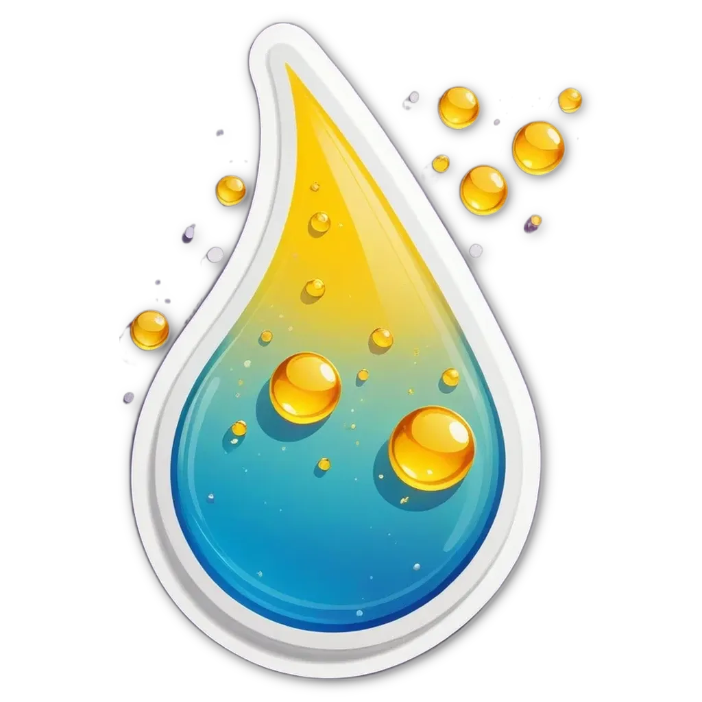A drop of water with drops of blue and yellow on it.