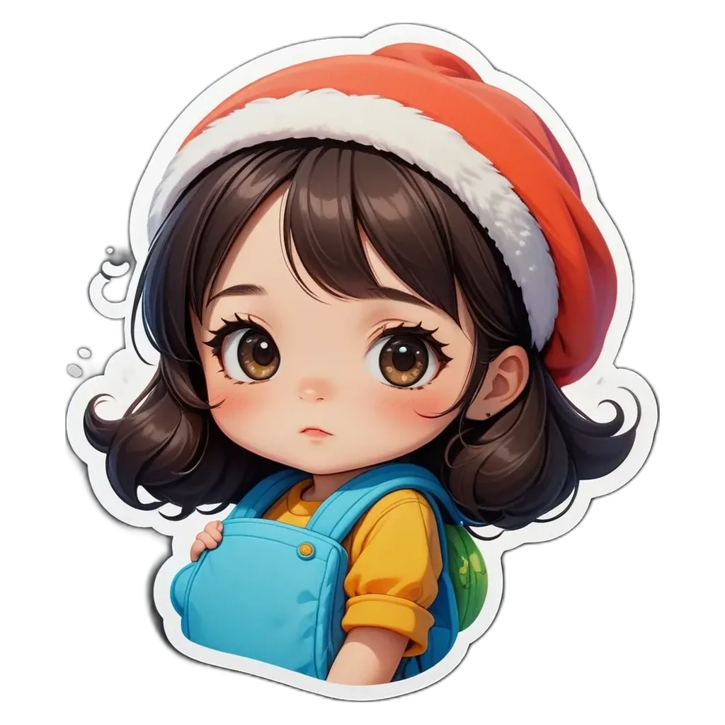 A girl with a backpack is wearing a blue overall.