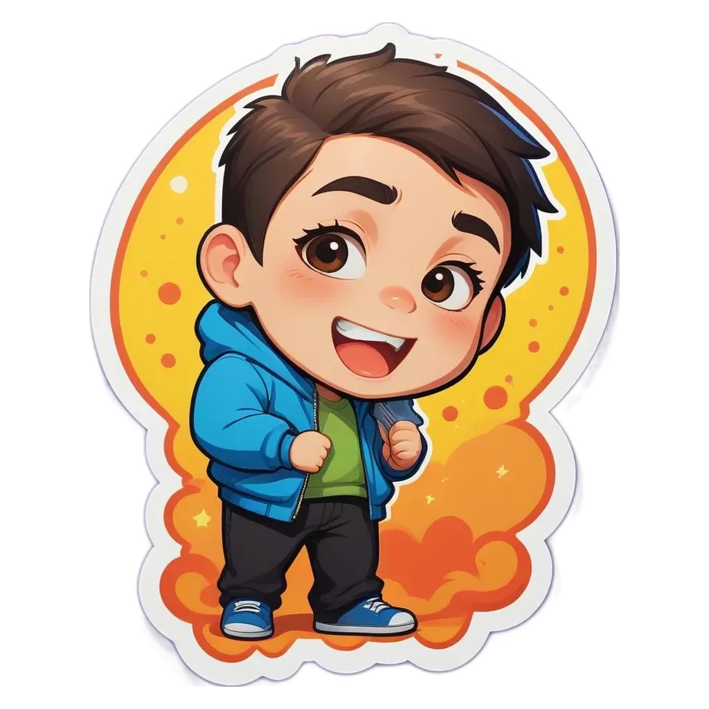 A boy wearing a blue jacket is smiling.