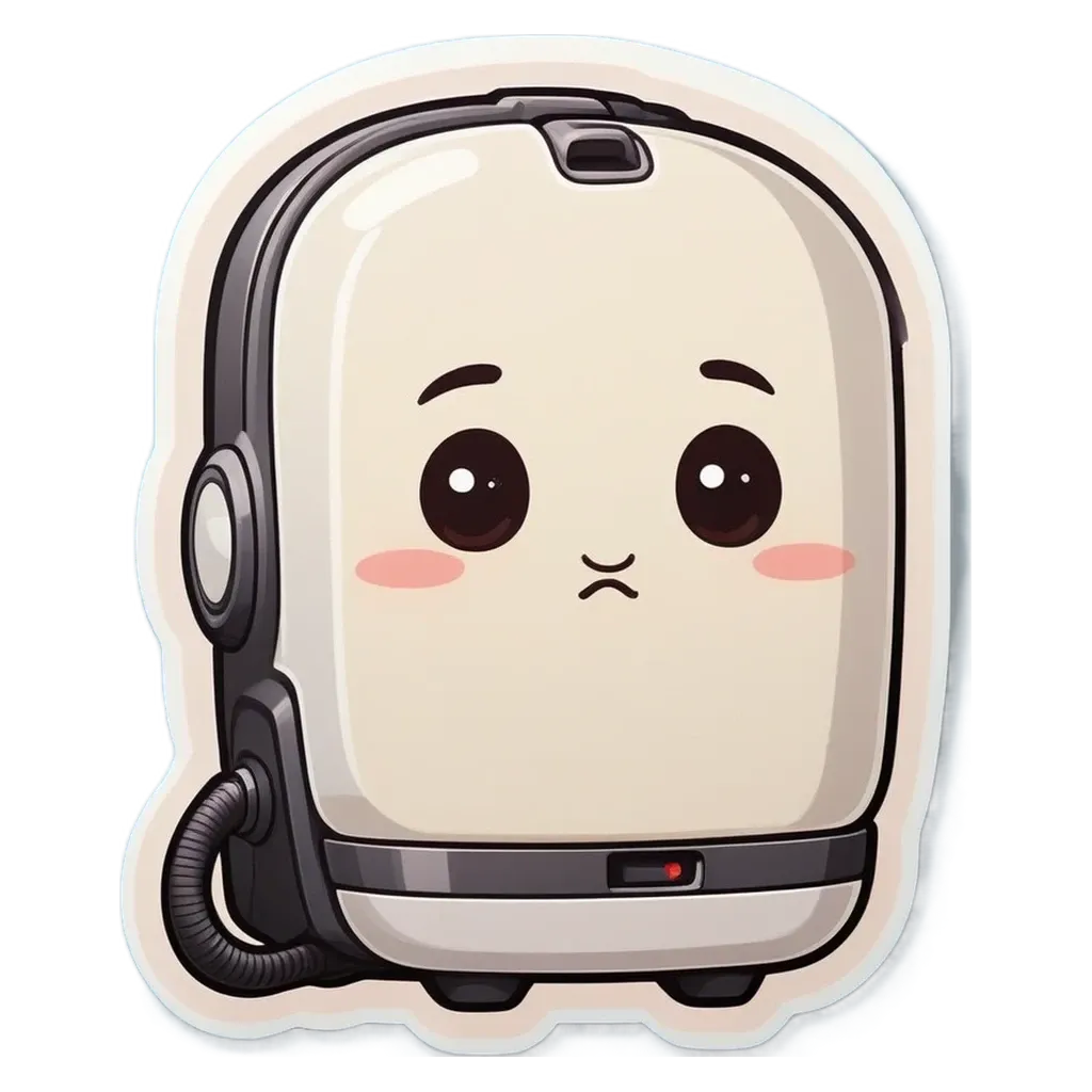 A sad face vacuum cleaner with two black motors.