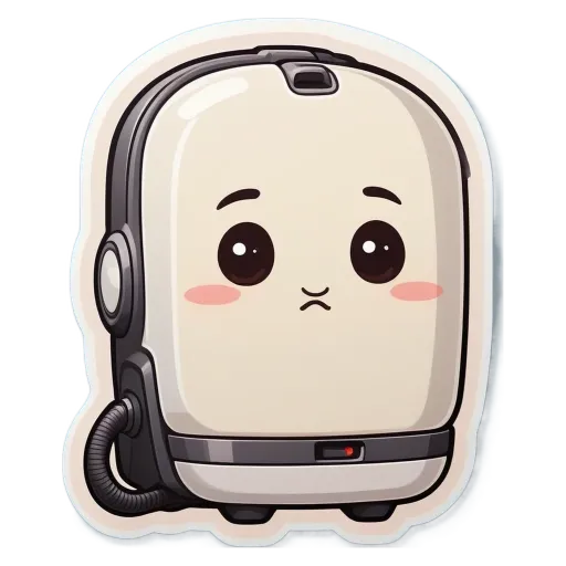 A sad face vacuum cleaner with two black motors.