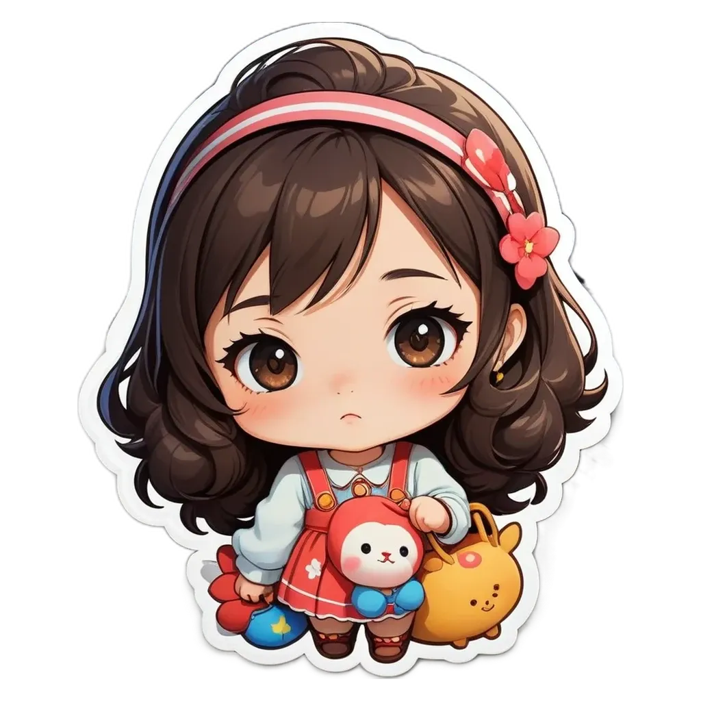 A girl with a stuffed animal and bags.