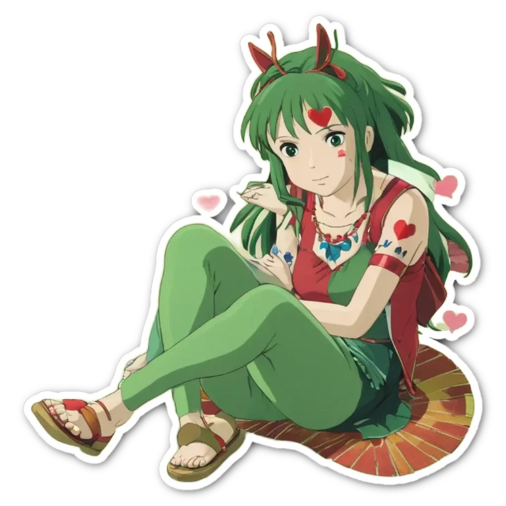 A girl with heart stickers on her is sitting on the ground.