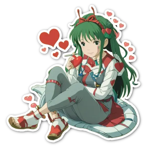 A girl with hearts all over her sticker of her.