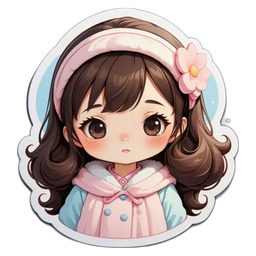 A girl with a flower on her head is looking down.