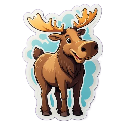 A cartoon animal sticker of a moose with a big smile.