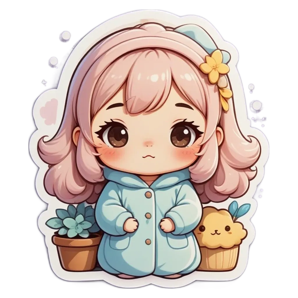 A girl with a sad face looking down at her hand in a cartoon character.