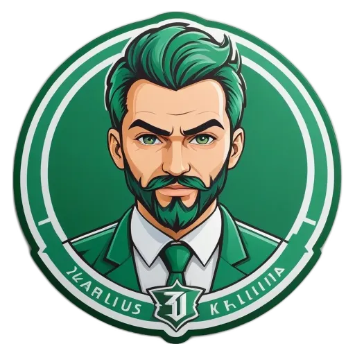 A green and white cartoon image of a man with a green beard and a white shirt.