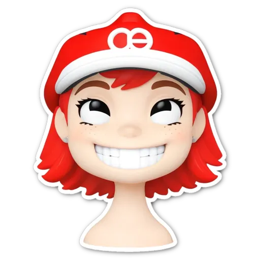 A sticker of a girl's face is on a black background.