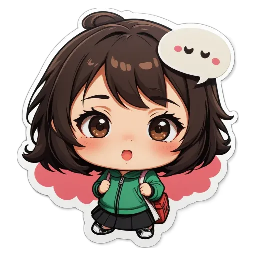 A girl with a backpack is wearing a green jacket.