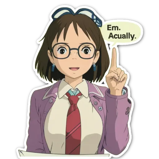 A sticker of a girl wearing glasses that says "em equally".
