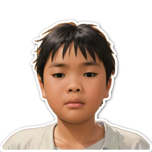 A boy's face as seen in a sticker of just the face not the eyes or hair.