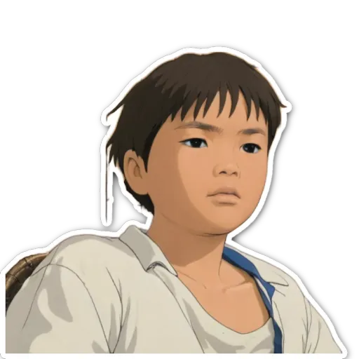 A boy with a sticker on his face.