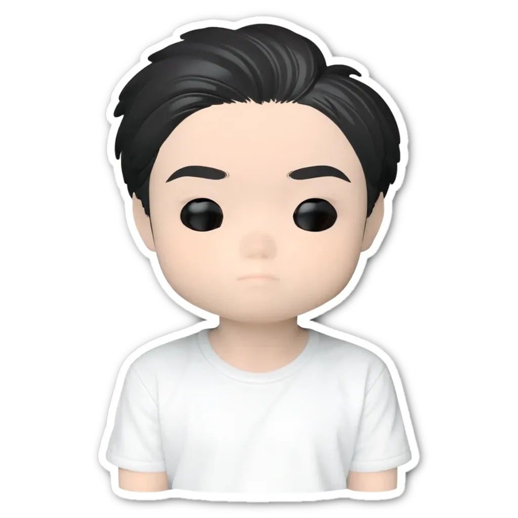 A boy that has a frown on his face.