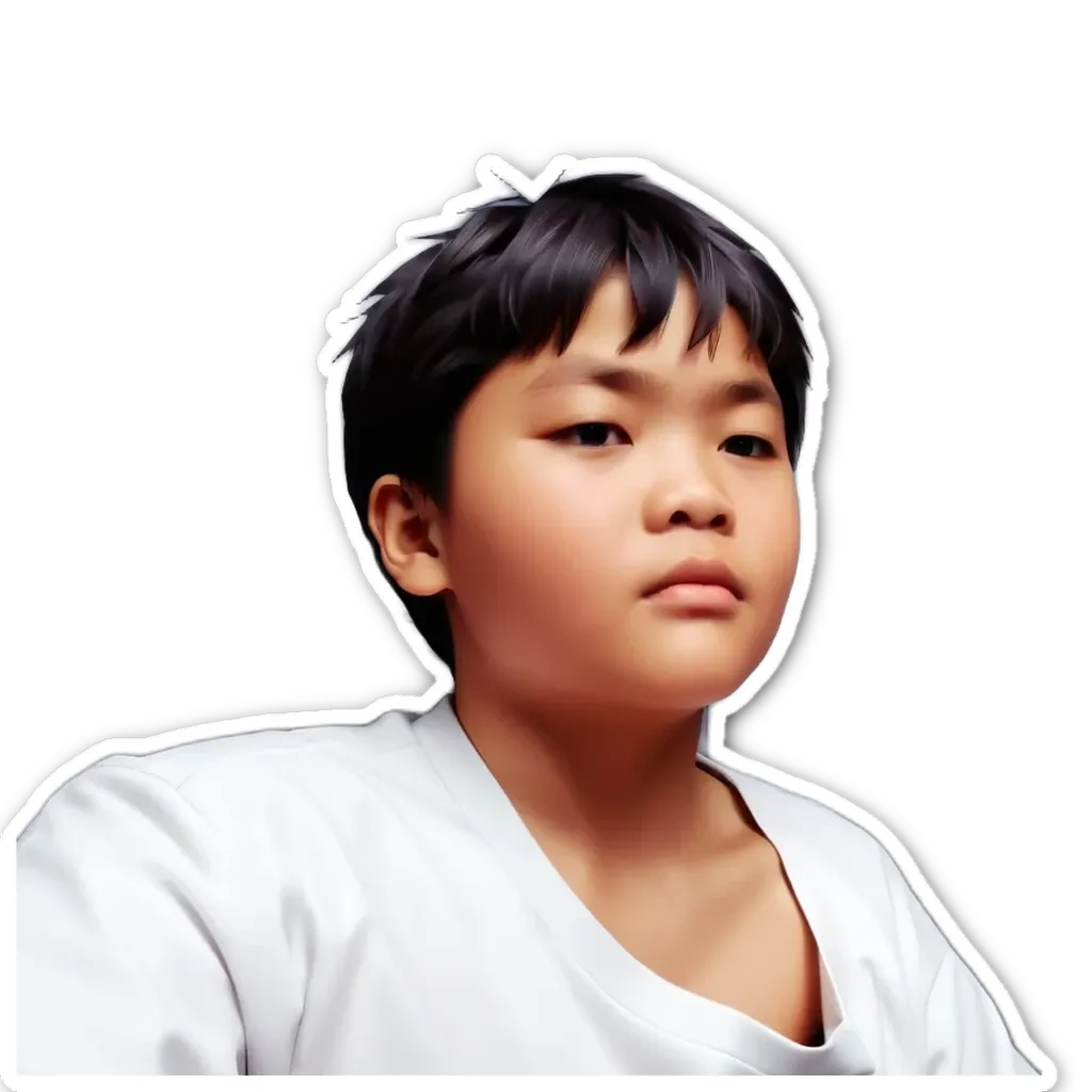 A boy wearing a white shirt.