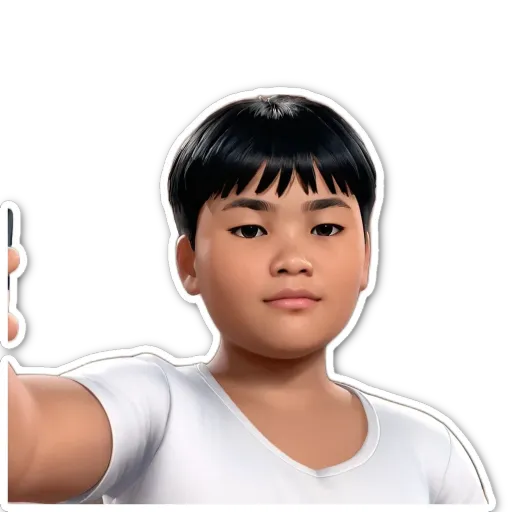 A boy that is being photographed with a cell phone.