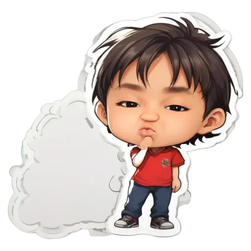 A boy who has a red shirt and is smoking a cigarette.