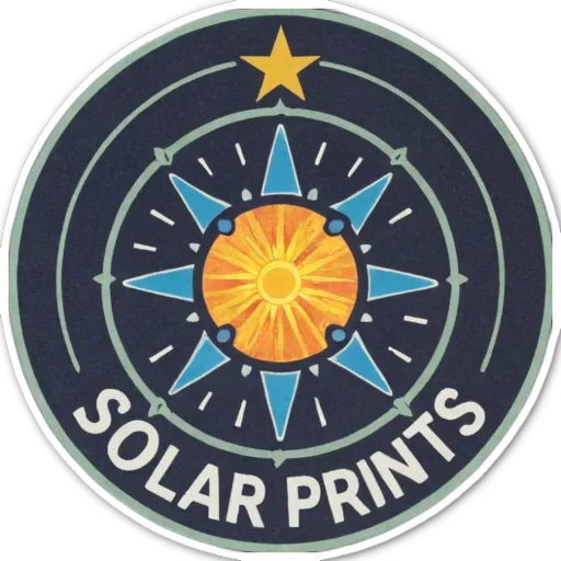 A solar print logo with a sun in the center.