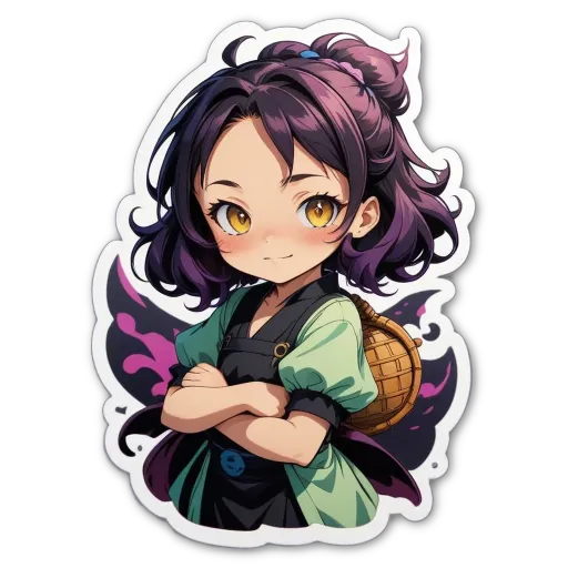 A sticker of a girl with dark hair.