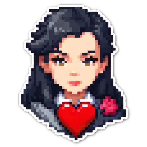 A girl with a heart on her sticker of a boy.