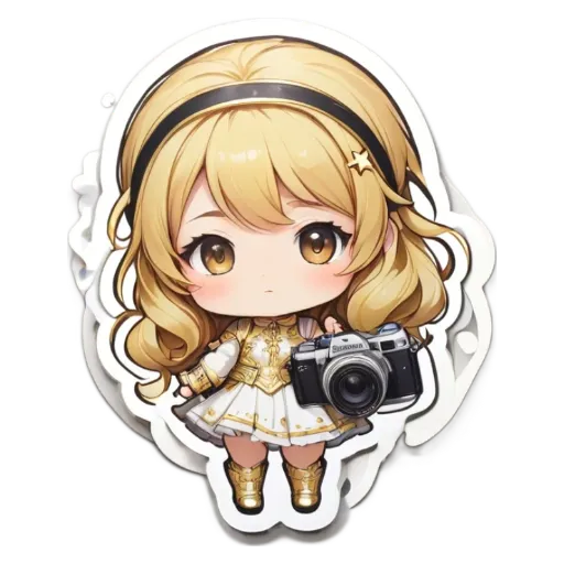 A girl holding a camera in a white dress.