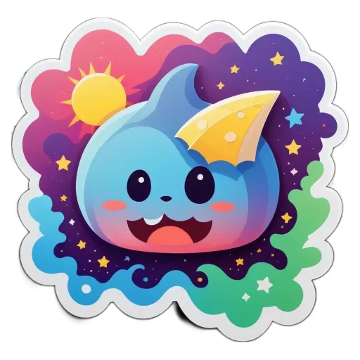 A colorful starry sky is on a black background.