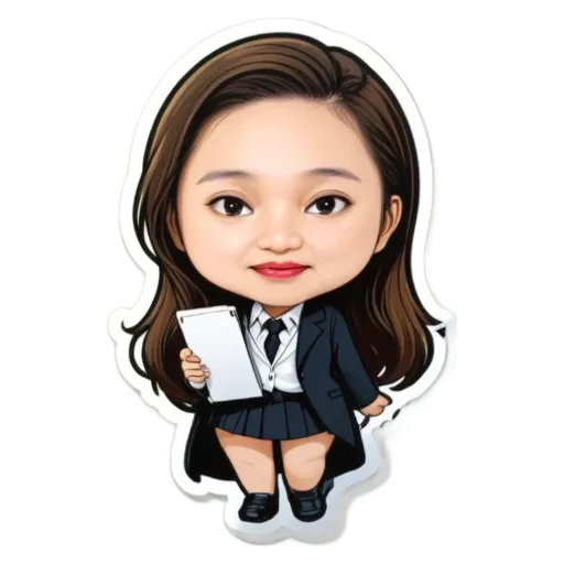 A girl is wearing a suit and tie and holding a tablet.