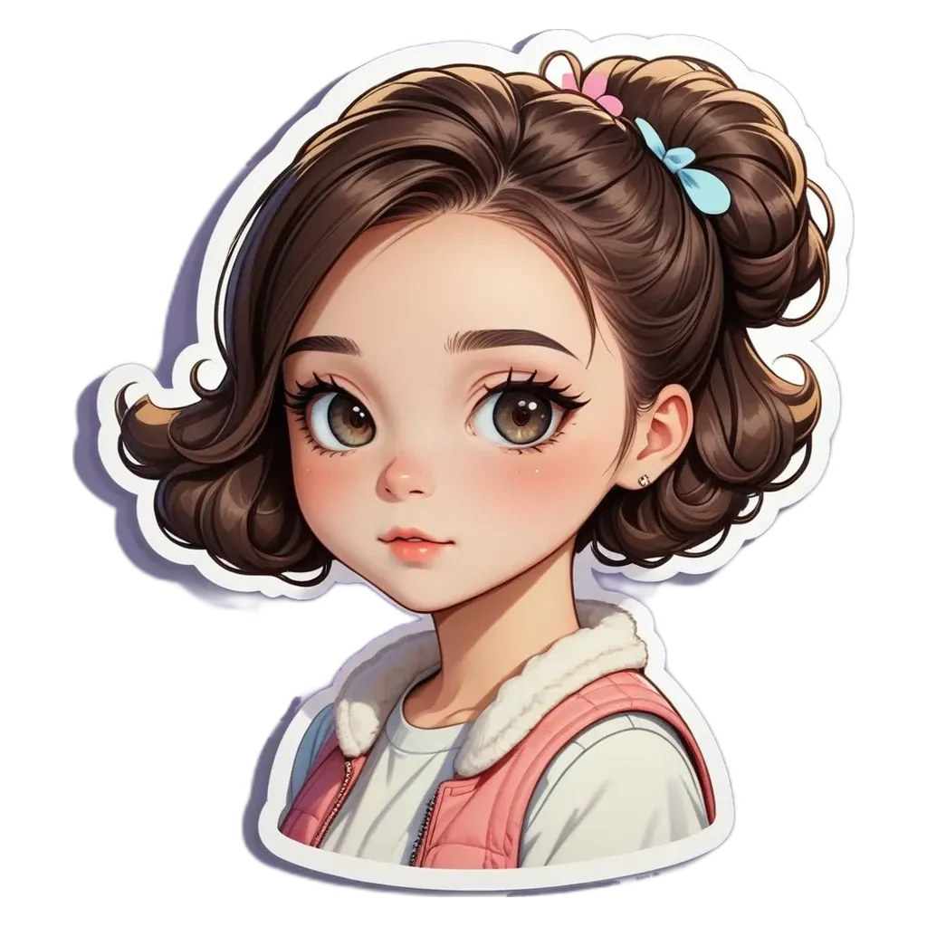 A sticker of a girl with brown hair.