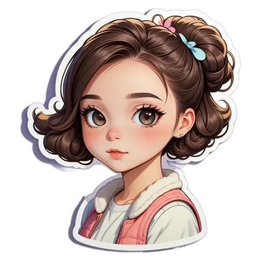A sticker of a girl with brown hair.