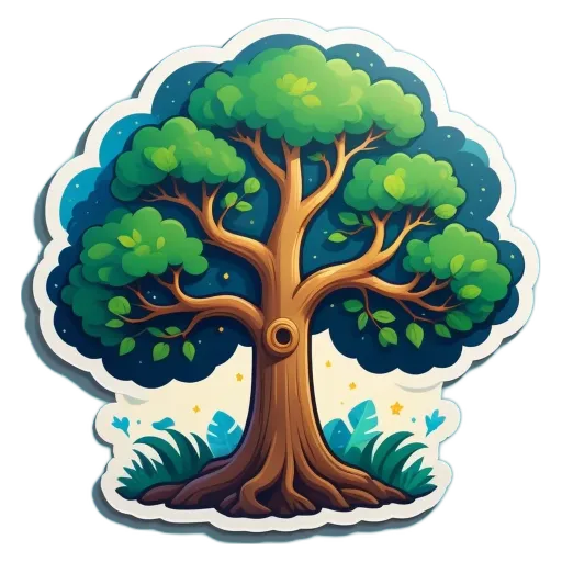 A sticker of a tree with leaves that is green.