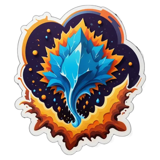 A colorful leaf with a blue center on a black background.