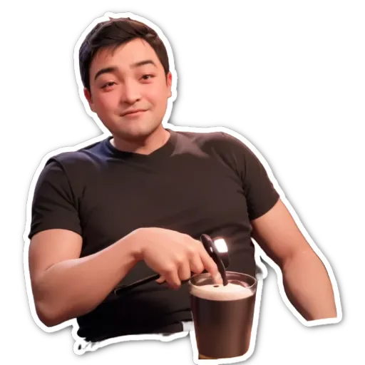 A man is holding a pair of scissors near a cup of beer.