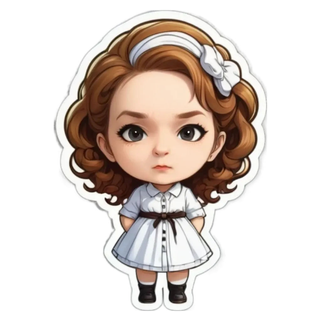 A girl with a white dress and a bow in her hair.