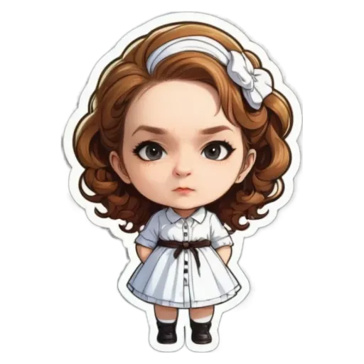 A girl with a white dress and a bow in her hair.