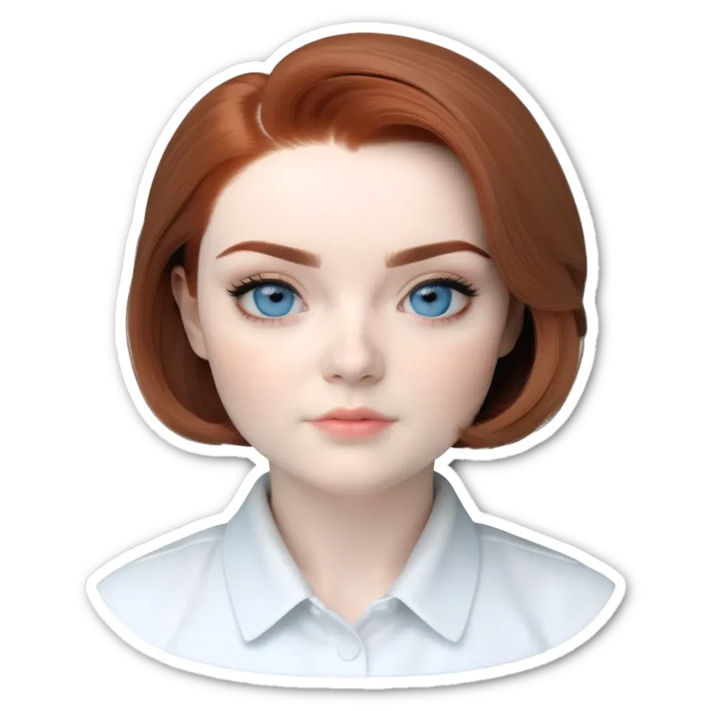 A sticker of a girl's face with blue eyes.