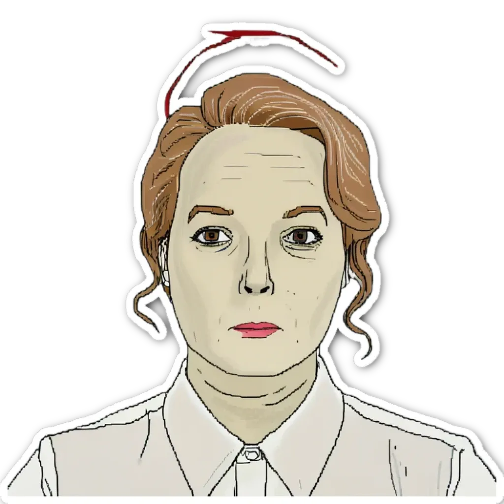 A sticker of a woman with a red mark over her face.