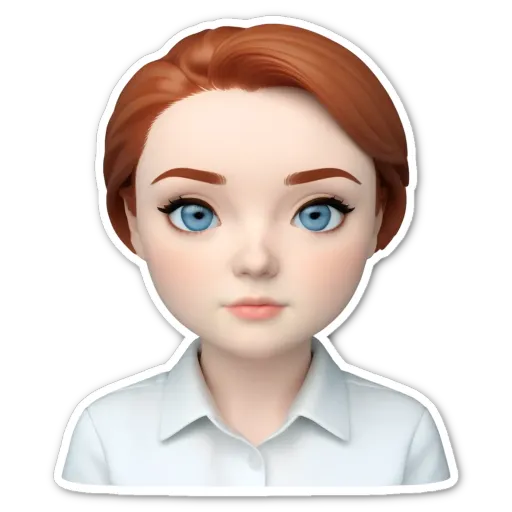 A sticker of a girl's face with blue eyes.