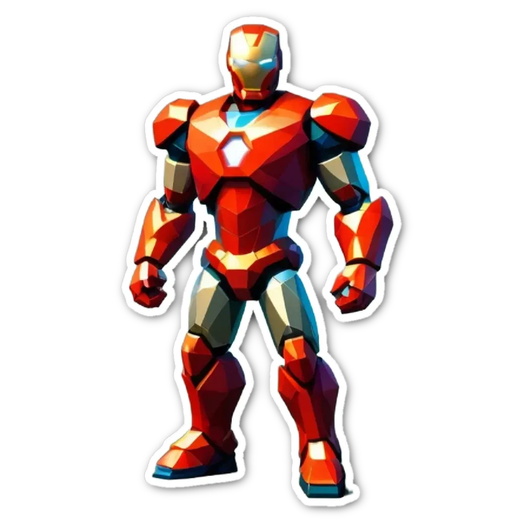 A cartoon depiction of a iron man with a red and beige suit.
