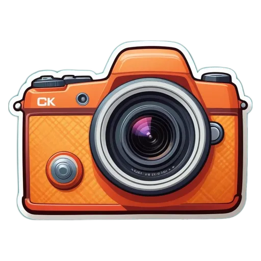 An orange camera with the letters CK on the front.
