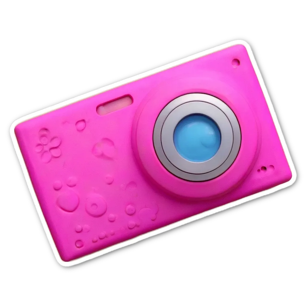 A camera that is mostly pink with a black background.
