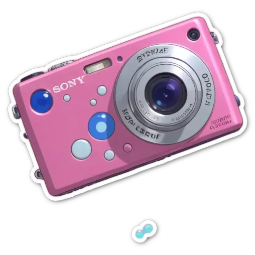 A Sony camera with a blue background is sitting on a black table.