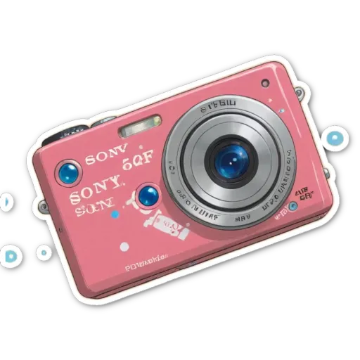 A Sony Q-Fi camera that is pink in color and has a baby bottle design on it.