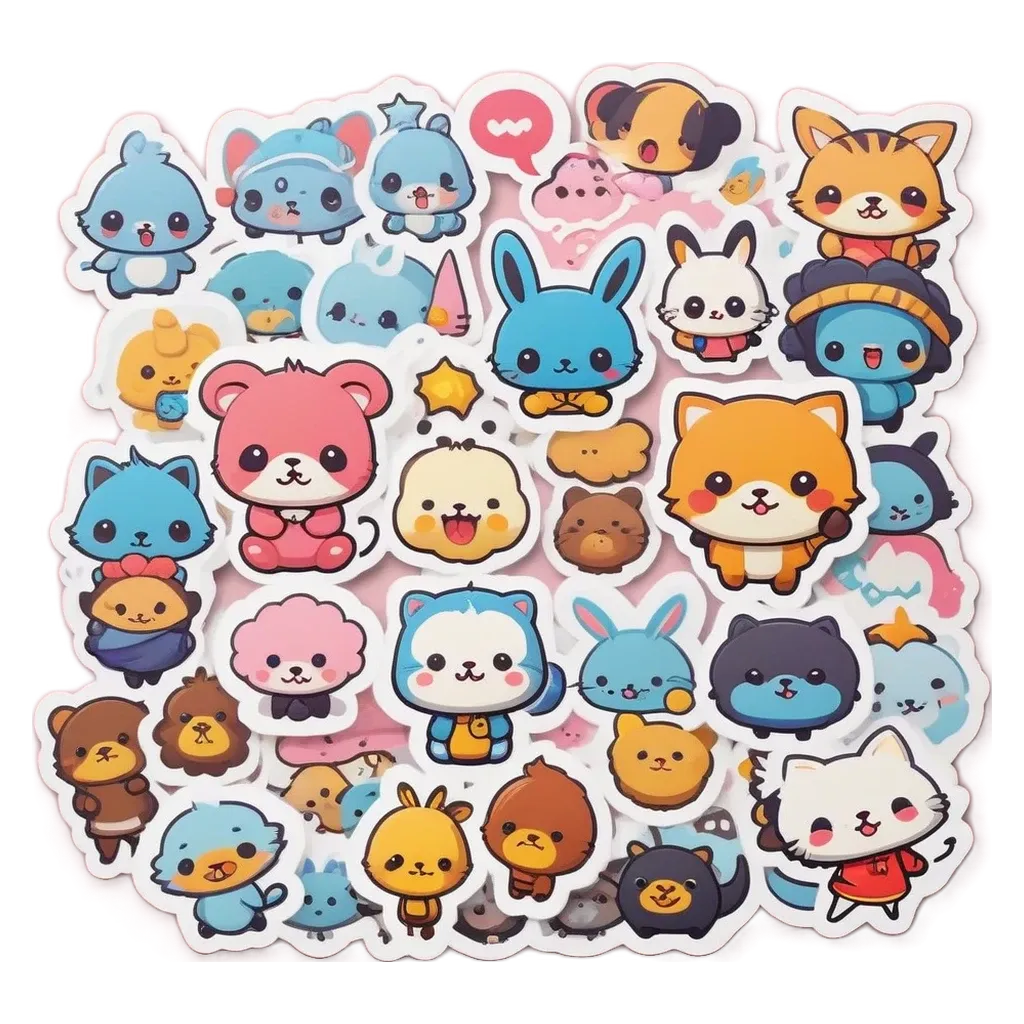 A bunch of animal and character stickers are spread out on a white background.
