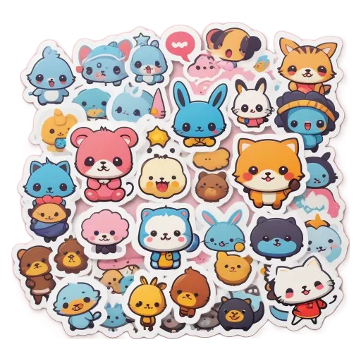 A bunch of animal and character stickers are spread out on a white background.