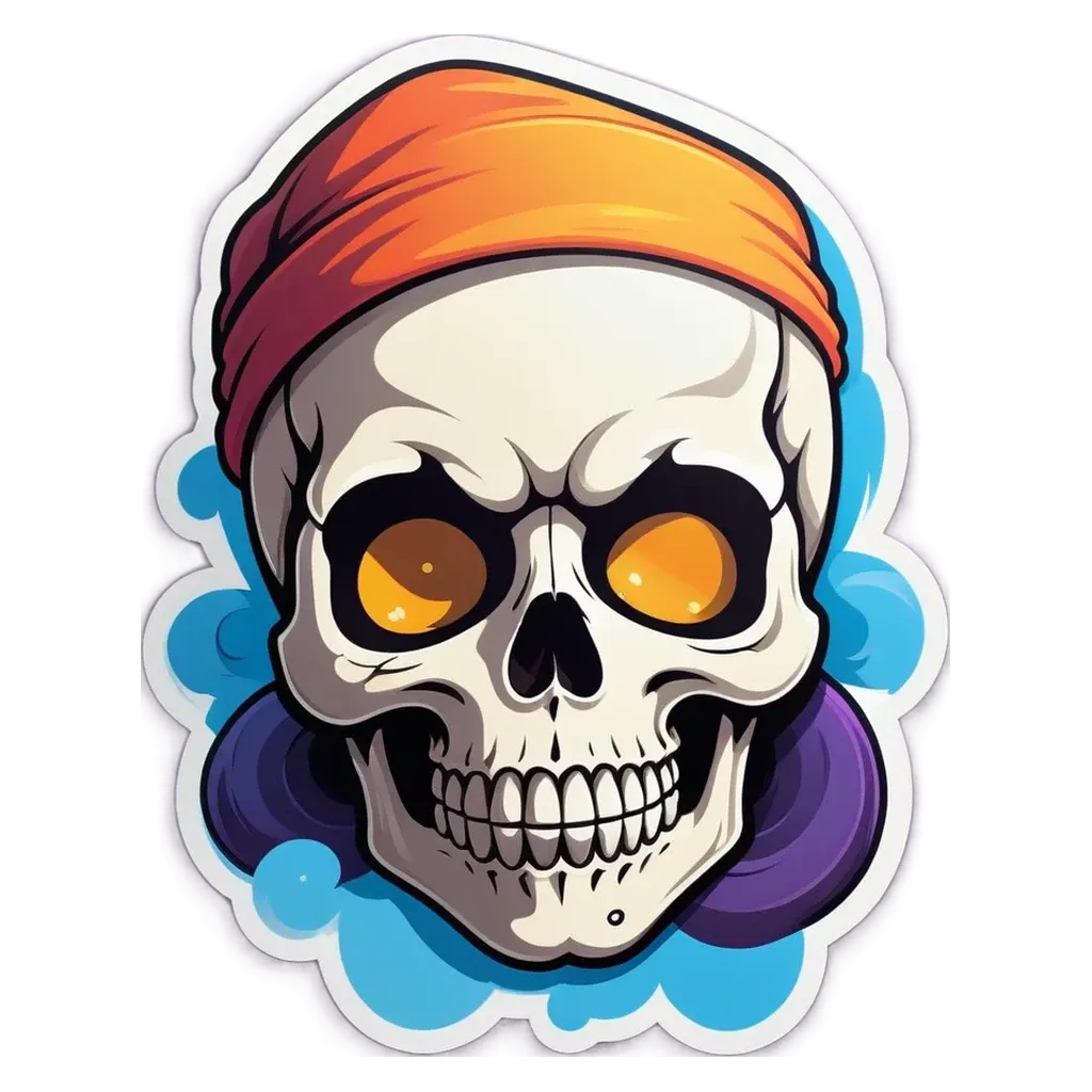 A skull with a bandana is drawn on a black background.