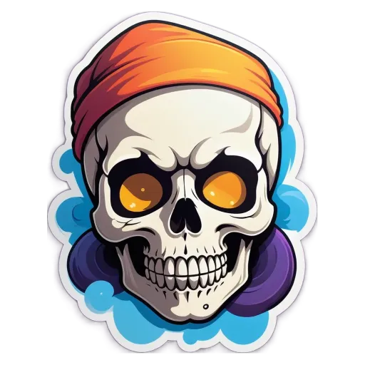 A skull with a bandana is drawn on a black background.