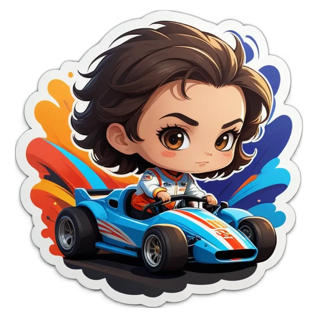 A girl is racing her car on a track.