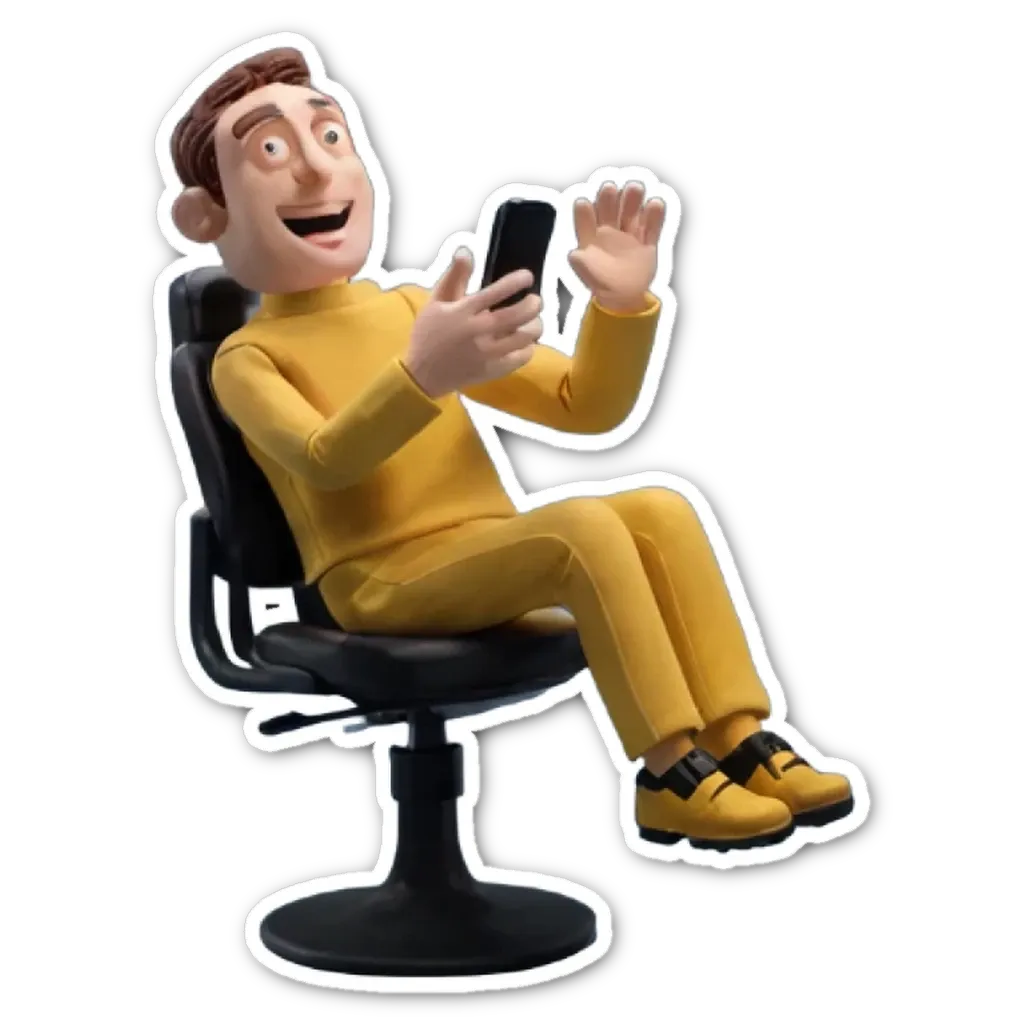 A sticker of a man using his cell phone.