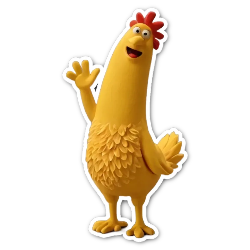 A sticker of a chicken who is waving.